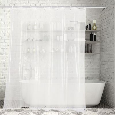 Shower Curtain with Hooks (Natural Herringbone) and PEVA Shower Curtain Liner (Clear) Set