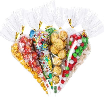 Transparent Cone Shaped Plastic Sweet Bags , Custom Party Candy Bags