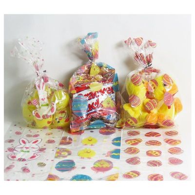 Clear Plastic Packaging Treat Bags With Resurrected Egg / Easter Bunny Print